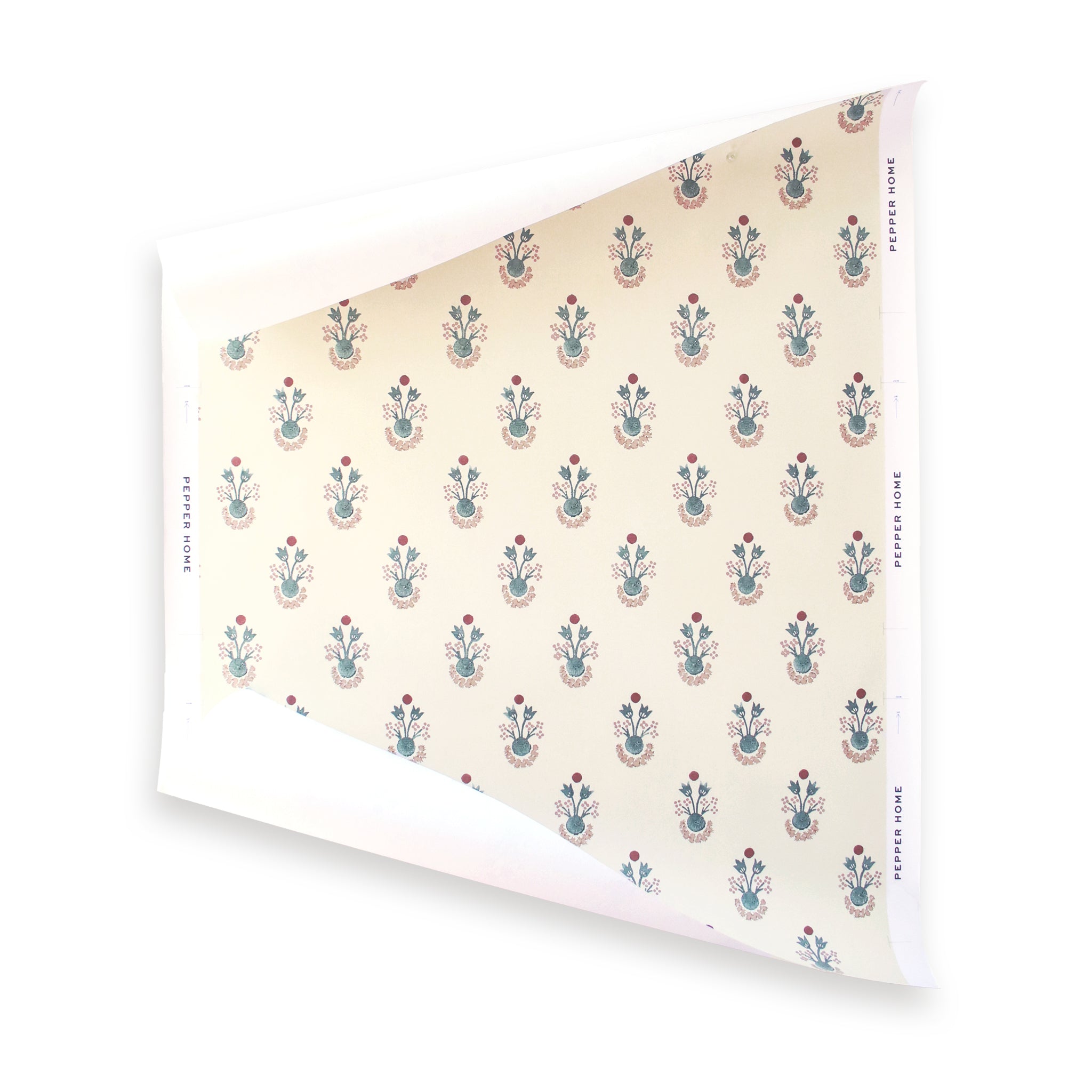 Lucie Harbor wallpaper with muted floral pattern on light background, made-to-order with short lead times, manufactured in the USA quality