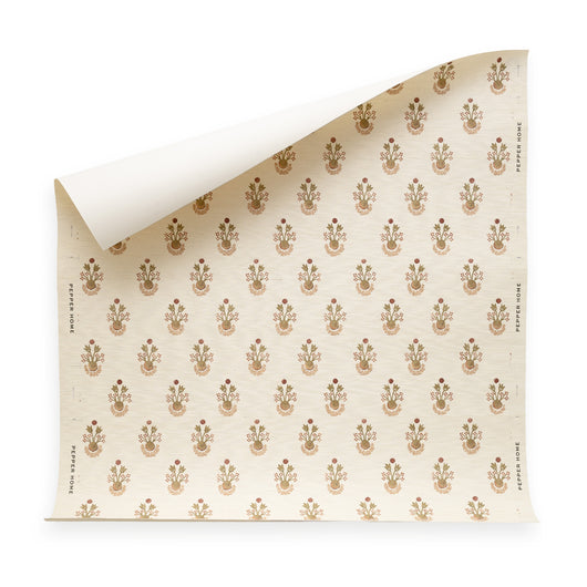 Lucie Clay wallpaper with a soft clay background and delicate floral motifs, customizable made-to-order design