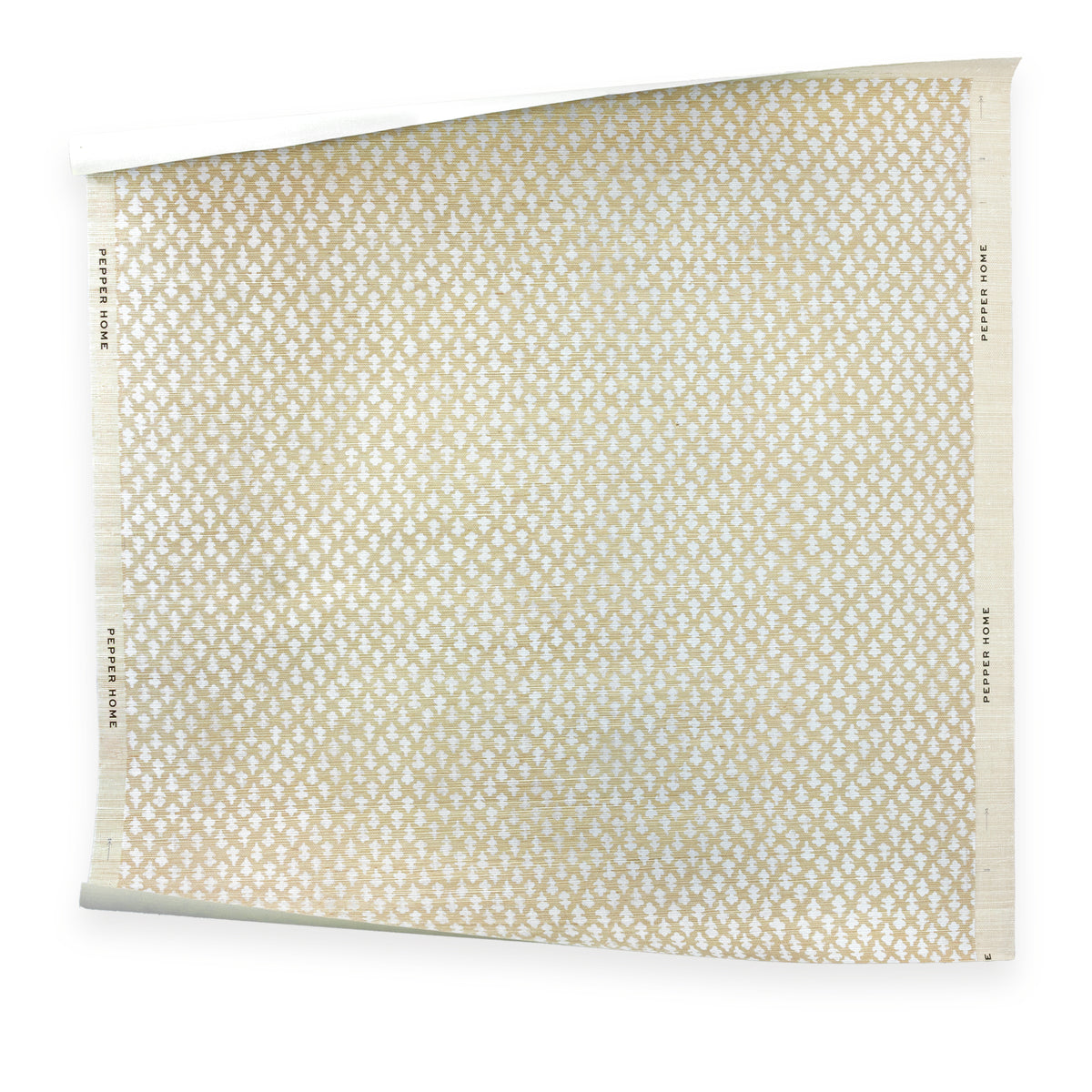 Quinn Flour wallpaper swatch in warm ivory with a gold geometric pattern, made to order in the USA