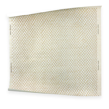 Quinn Flour wallpaper swatch in warm ivory with a gold geometric pattern, made to order in the USA