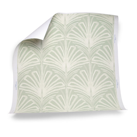 Sage Green Palm Printed Grasscloth Wallpaper