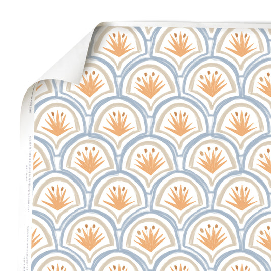 Corner Close-Up of Art Deco Palm Pattern Printed Wallpaper