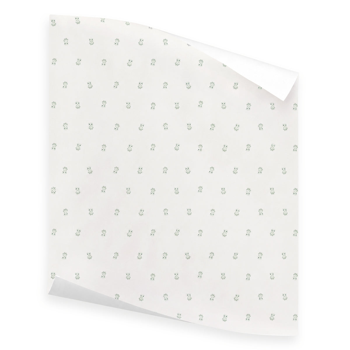 Betty Sea Salt wallpaper with tiny green floral motifs, made to order in the USA with short lead times