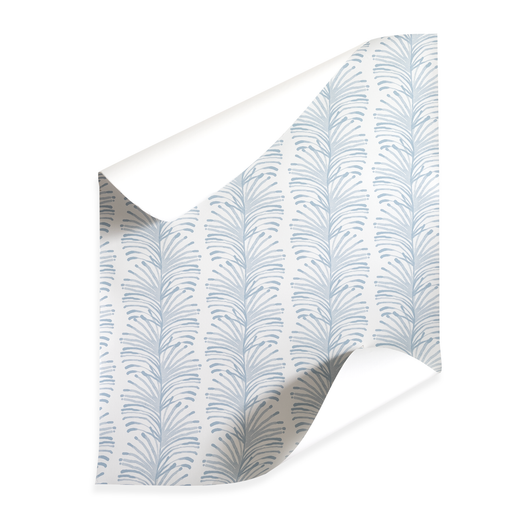 Emma Sky wallpaper with airy blue botanical stripe pattern, perfect for custom interiors by Pepper Home.