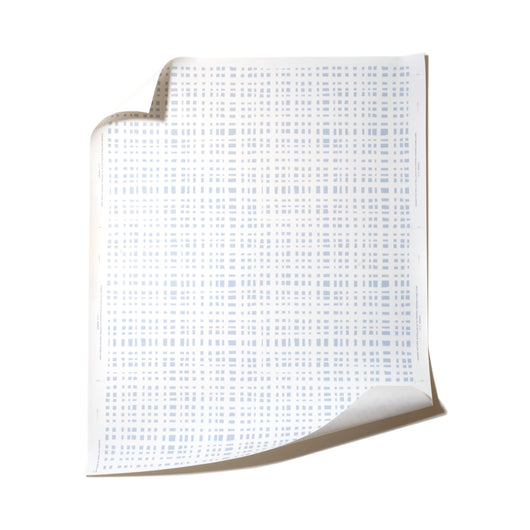 Ginger Sky made-to-order wallpaper with light blue grid pattern on white, manufactured in the USA with short lead times