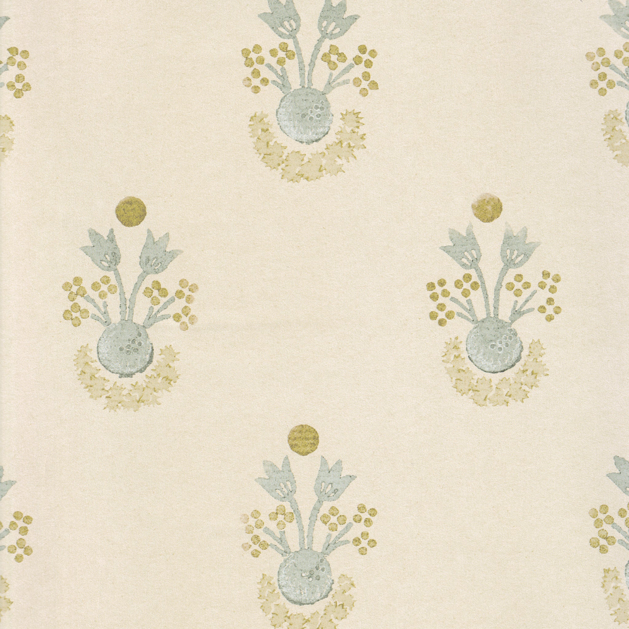 Lucie Buttercup wallpaper in soft clay tones with floral motifs, made-to-order, short lead times, manufactured in the USA quality design