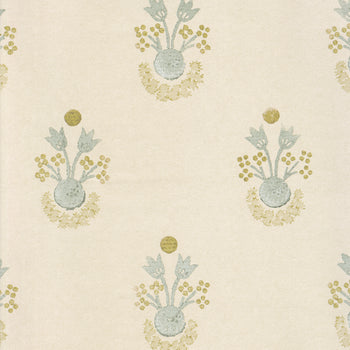 Lucie Buttercup wallpaper in soft clay tones with floral motifs, made-to-order, short lead times, manufactured in the USA quality design
