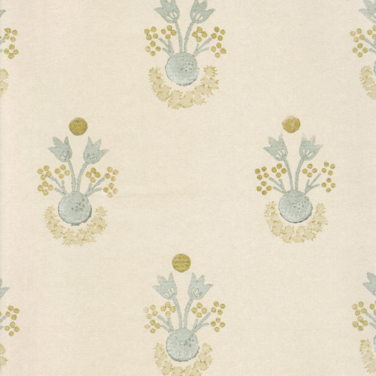 Lucie Buttercup wallpaper in soft clay tones with floral motifs, made-to-order, short lead times, manufactured in the USA quality design