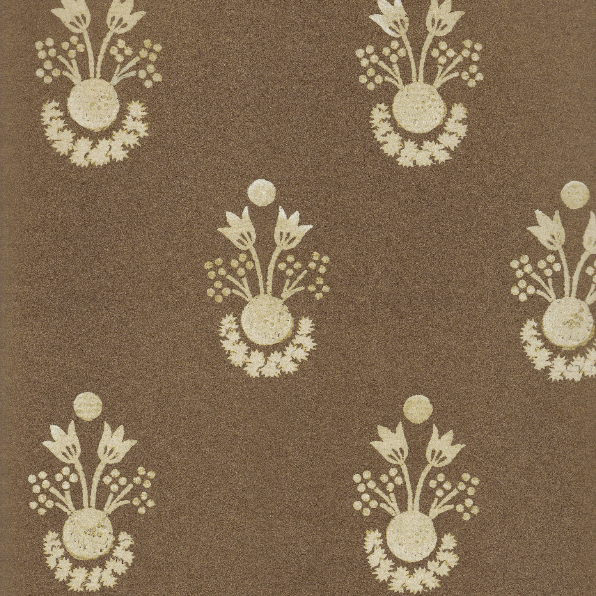 Lucie Cacao wallpaper with subtle floral motifs in warm brown, made-to-order with short lead times, manufactured in the USA quality design