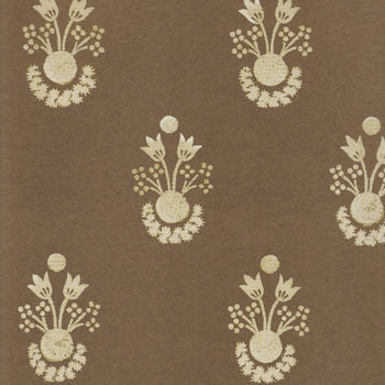 Lucie Cacao wallpaper with subtle floral motifs in warm brown, made-to-order with short lead times, manufactured in the USA quality design