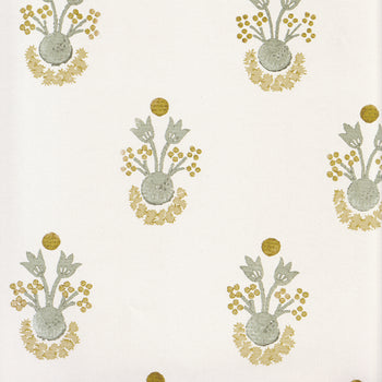 Lucie Chamomile fabric with delicate floral motifs in soft muted tones, made-to-order with short lead times, crafted in the USA quality