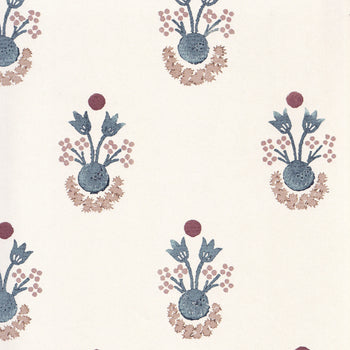 Lucie Harbor fabric with soft clay and blue floral motifs on cream background, made-to-order, fast turnaround, USA quality