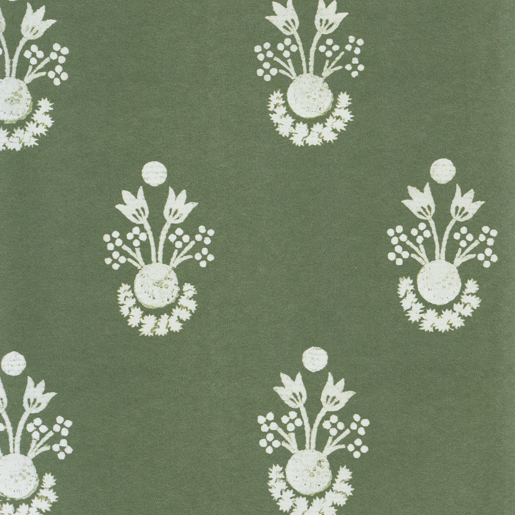 Lucie Olive fabric with white botanical motifs on olive background, made-to-order, short lead times, manufactured in the USA quality