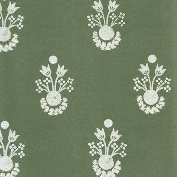 Lucie Olive fabric with white botanical motifs on olive background, made-to-order, short lead times, manufactured in the USA quality