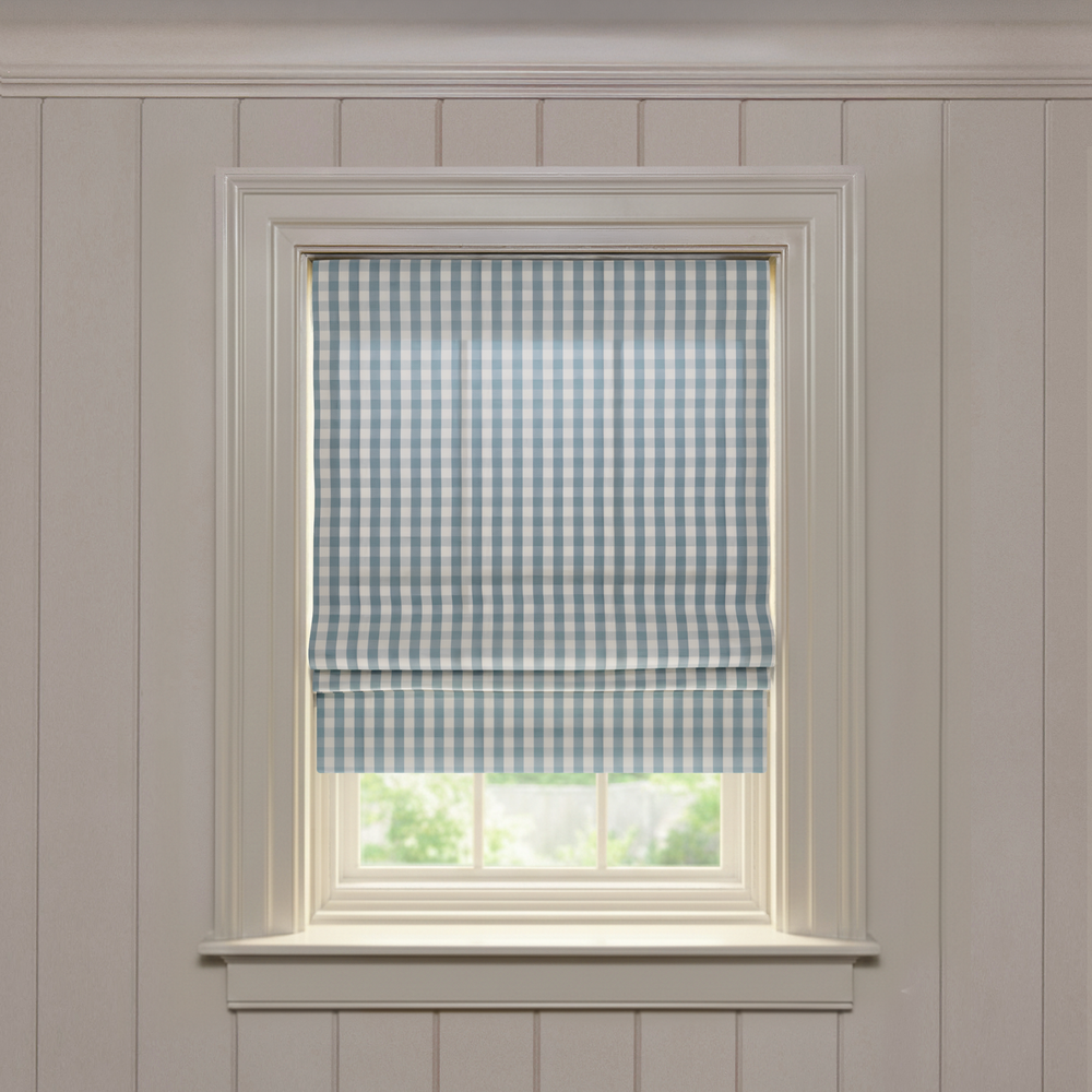  millie harbor custom blue gingham roman shade: millie harbor | pepper homeon white background