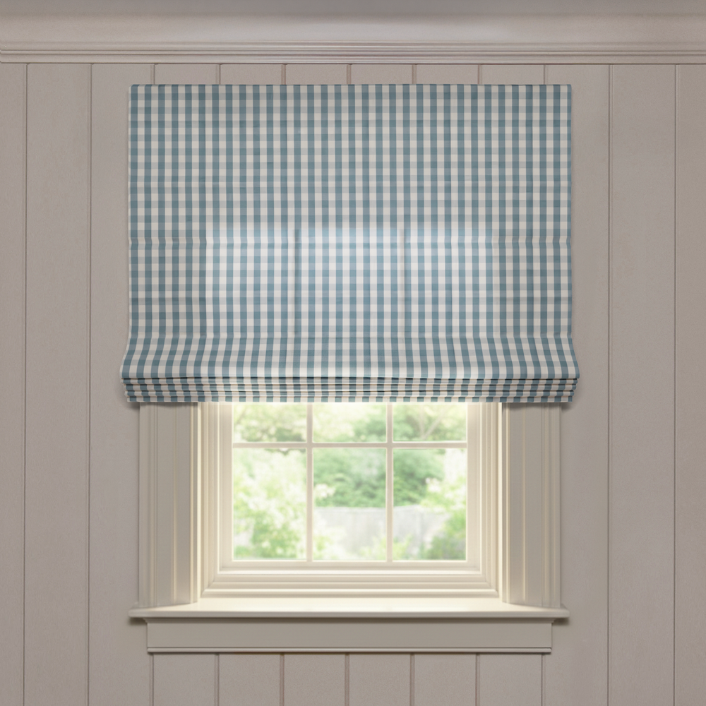  millie harbor custom blue gingham roman shade: millie harbor | pepper homeon white background