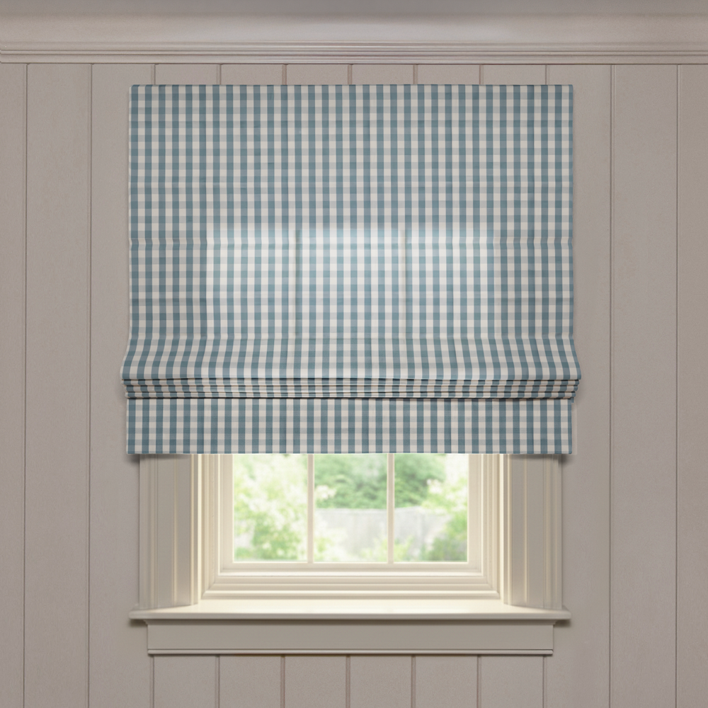  millie harbor custom blue gingham roman shade: millie harbor | pepper homeon white background