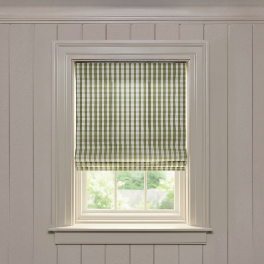  millie moss custom green gingham roman shade: millie moss | pepper homeon white background