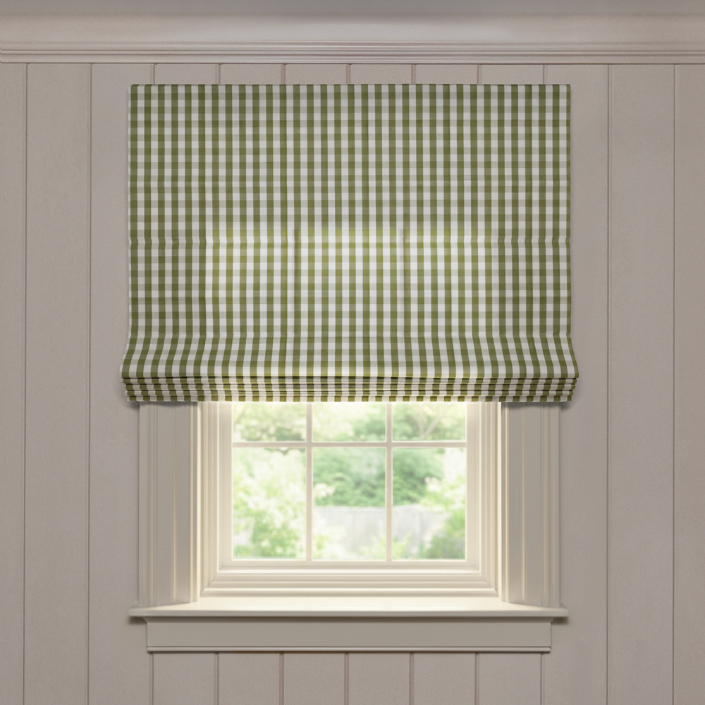  millie moss custom green gingham roman shade: millie moss | pepper homeon white background