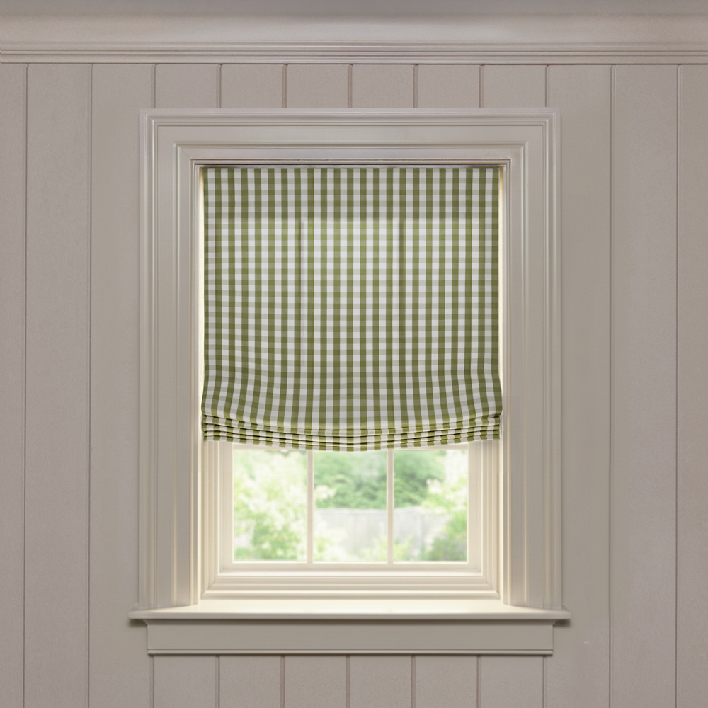  millie moss custom green gingham roman shade: millie moss | pepper homeon white background