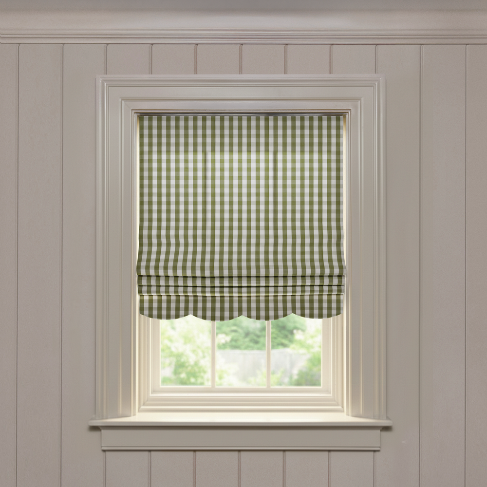  millie moss custom green gingham roman shade: millie moss | pepper homeon white background