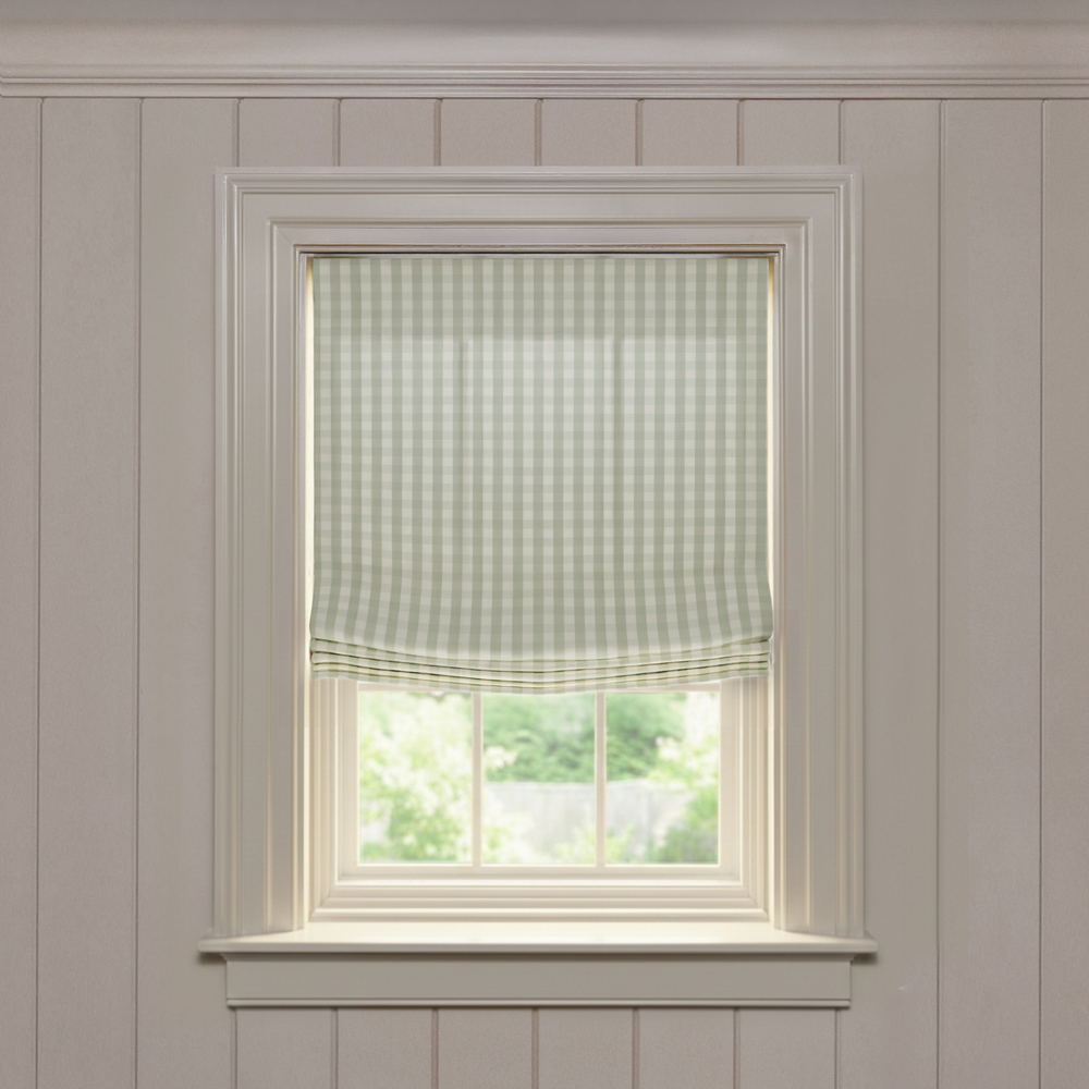  millie sage custom green gingham roman shade: millie sage | pepper homeon white background