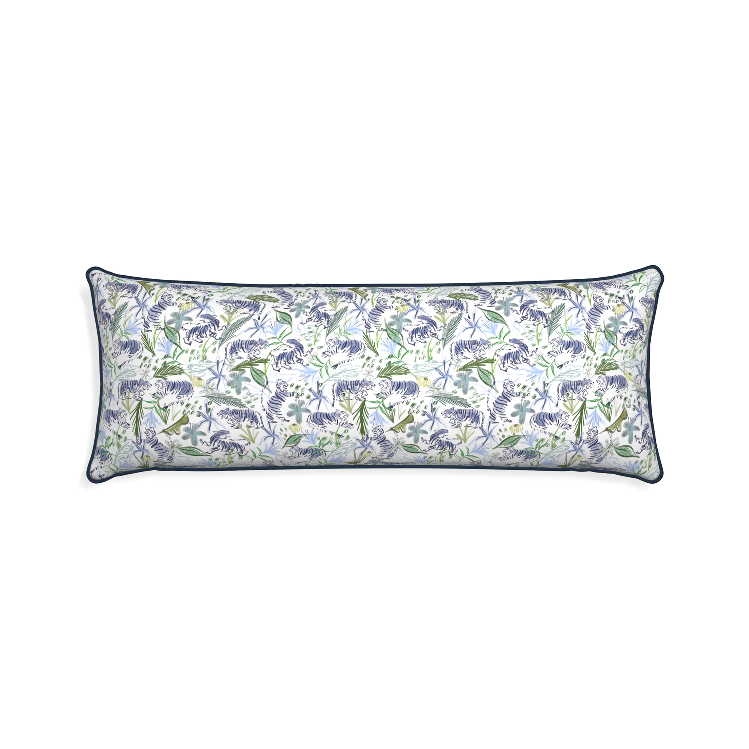 Xl-lumbar frida green custom green tigerpillow with c piping on white background