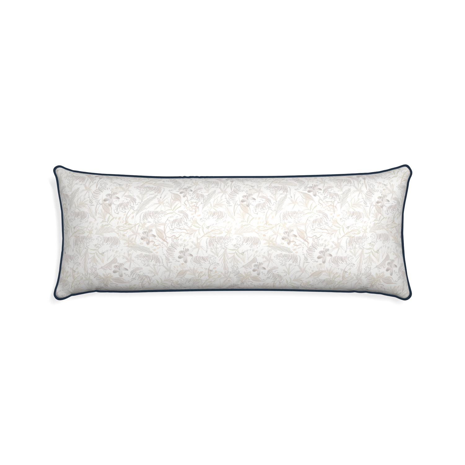 Xl-lumbar frida sand custom beige chinoiserie tigerpillow with c piping on white background