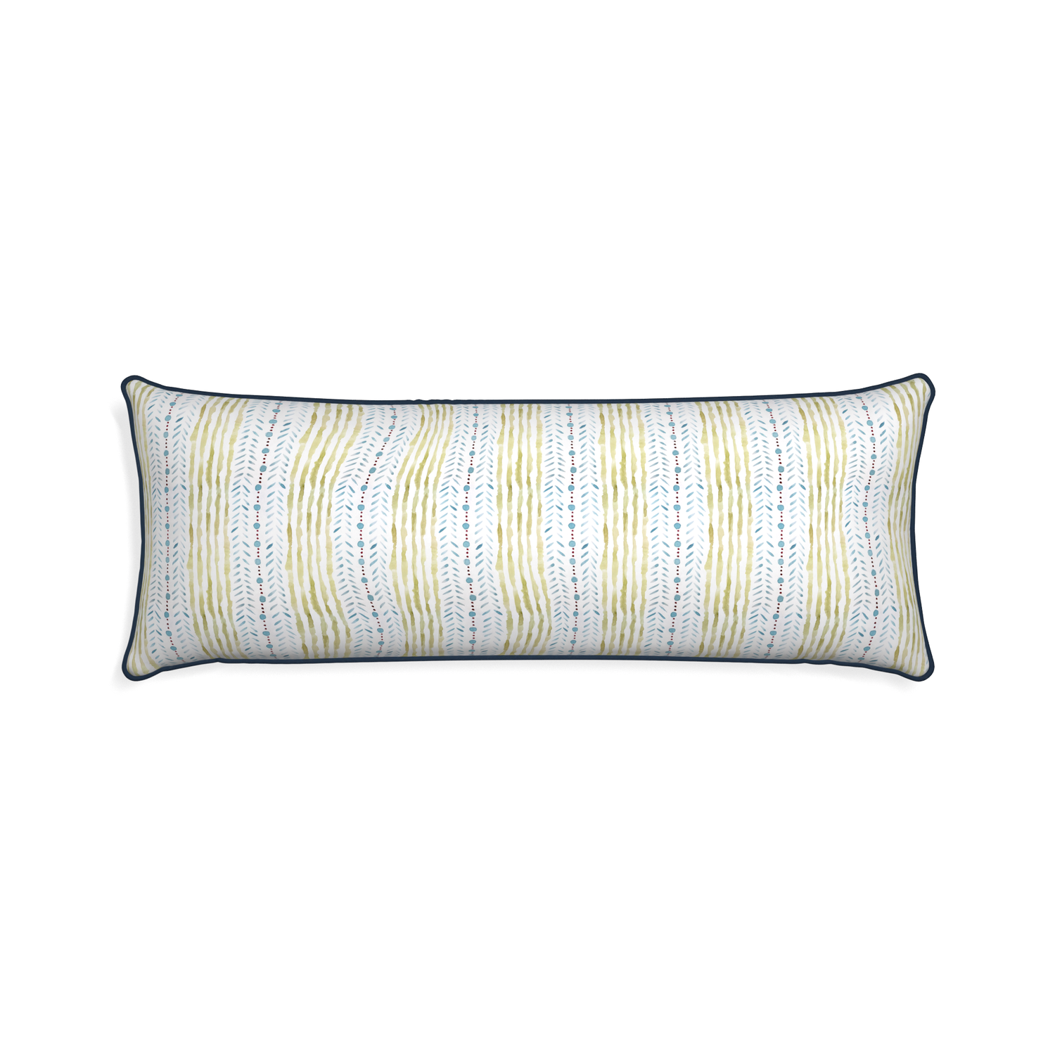 Xl-lumbar julia custom blue & green stripedpillow with c piping on white background