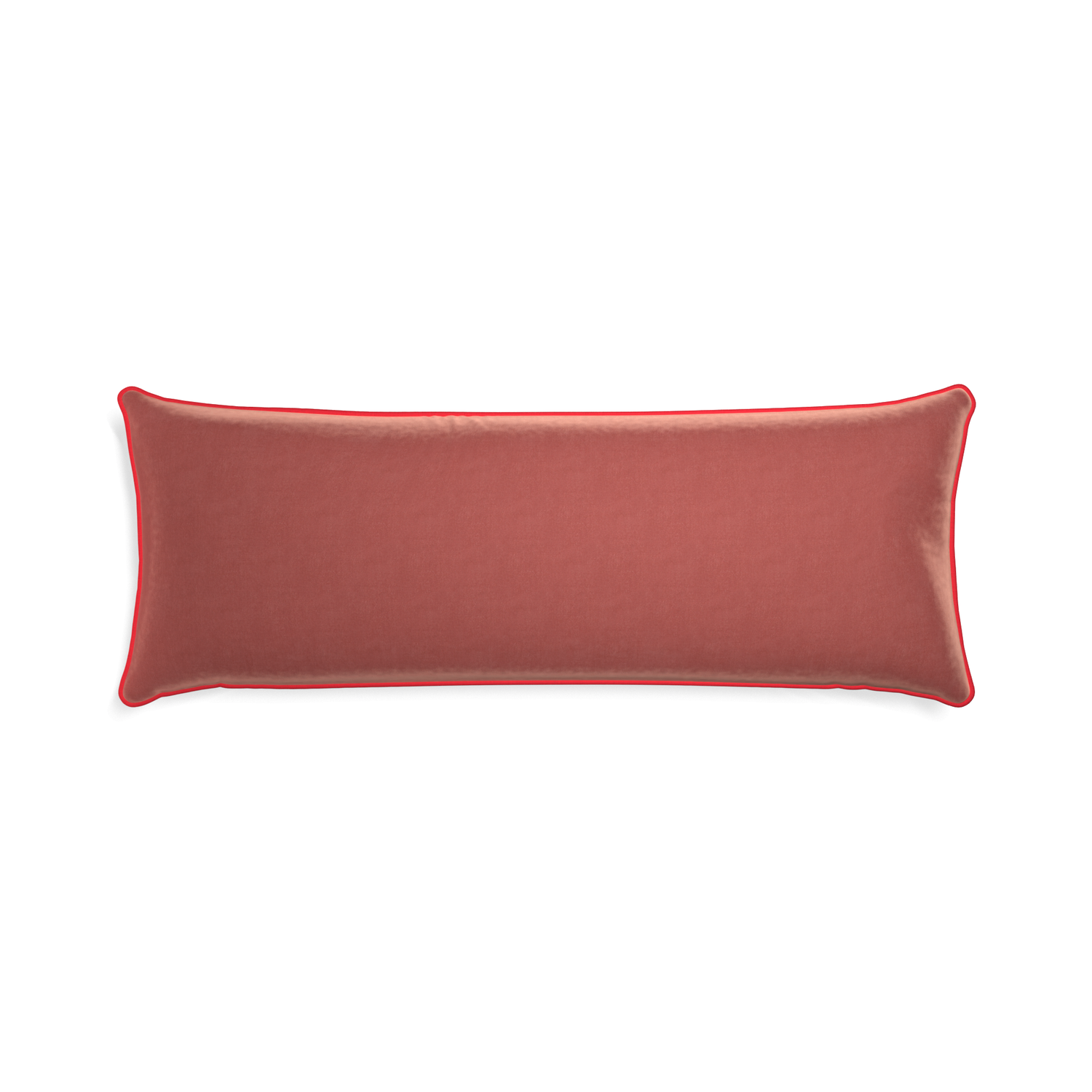 Xl-lumbar cosmo velvet custom coralpillow with cherry piping on white background