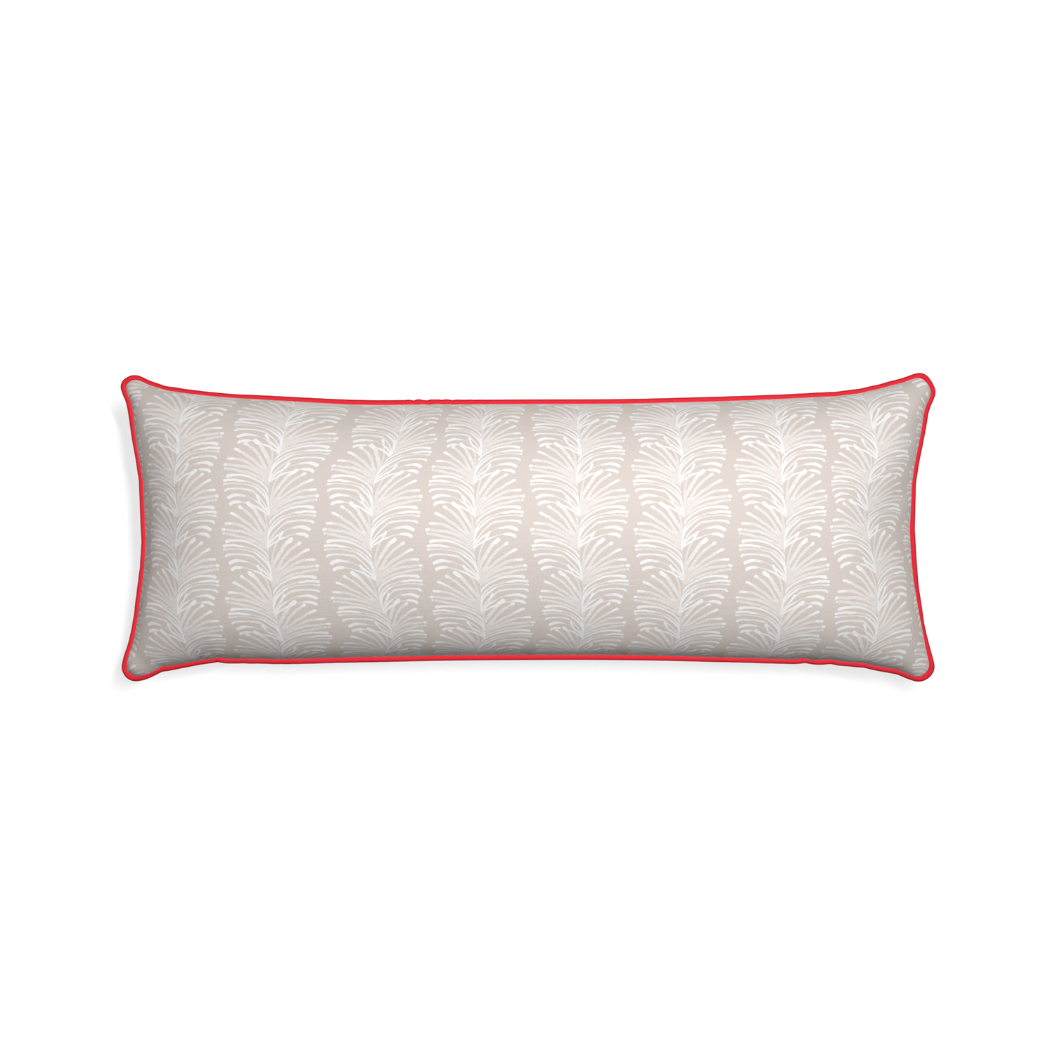 Xl-lumbar emma sand custom sand colored botanical stripepillow with cherry piping on white background