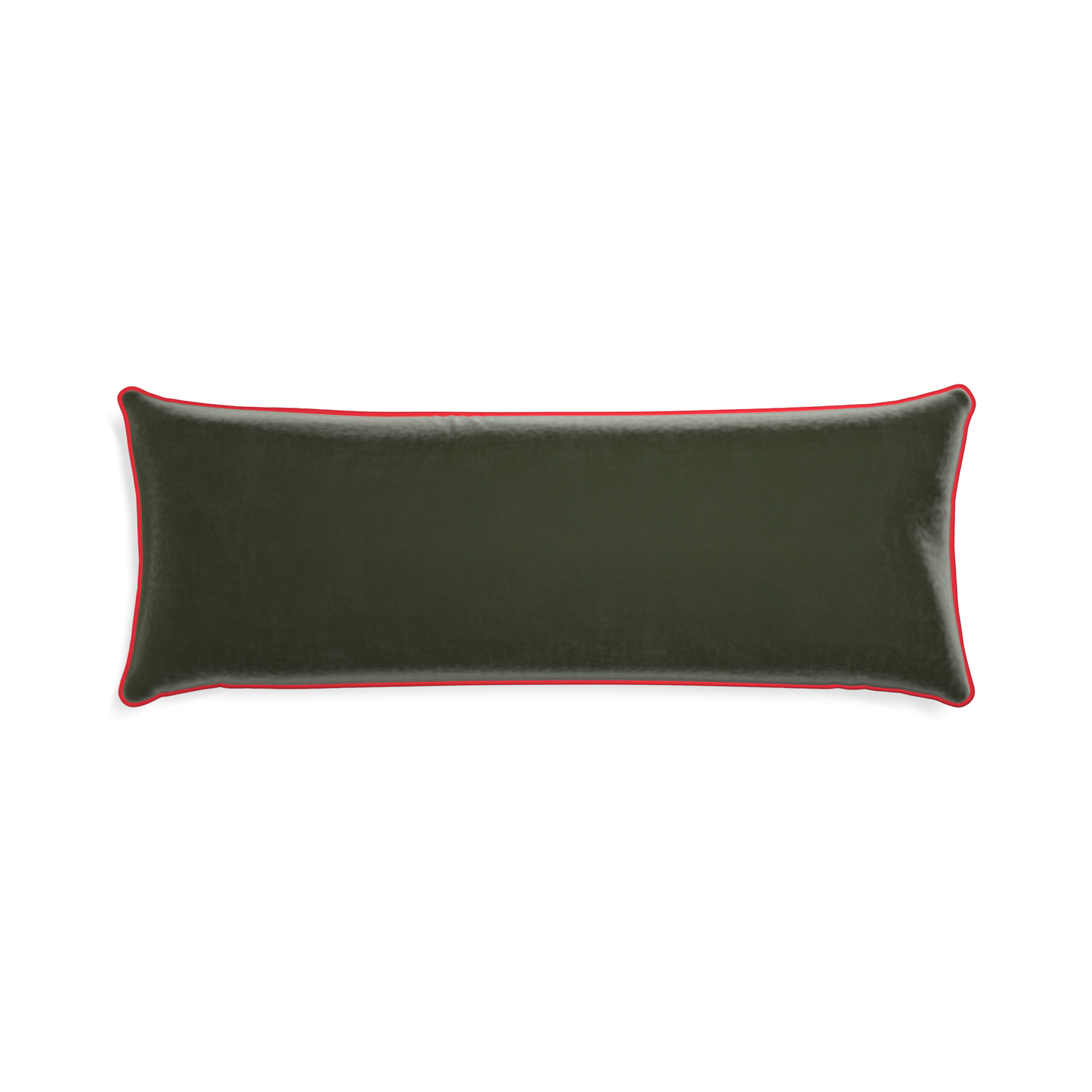 Xl-lumbar fern velvet custom pillow with cherry piping on white background