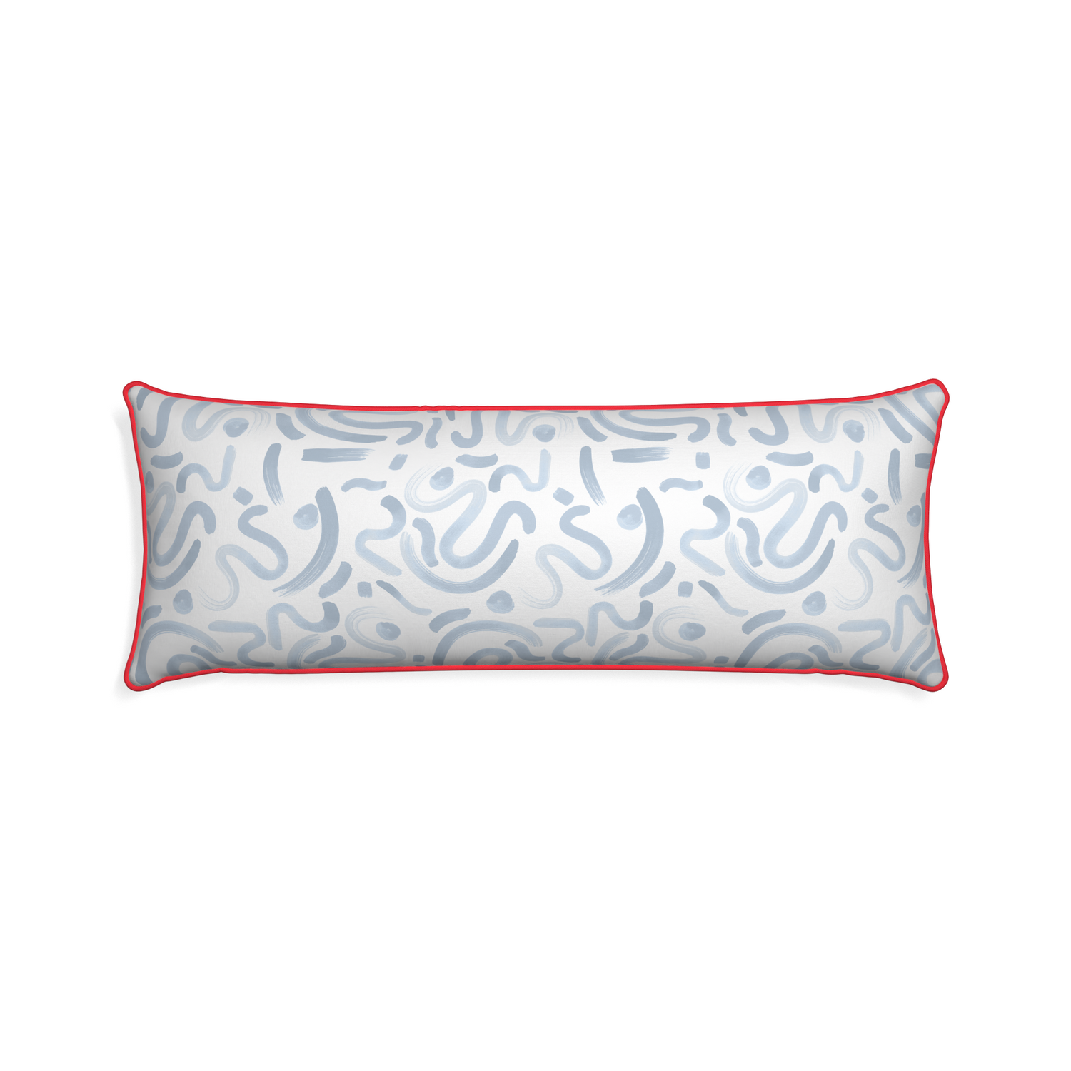 Xl-lumbar hockney sky custom abstract sky bluepillow with cherry piping on white background