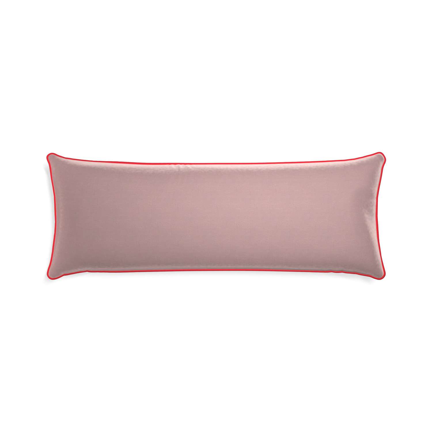 Xl-lumbar mauve velvet custom pillow with cherry piping on white background