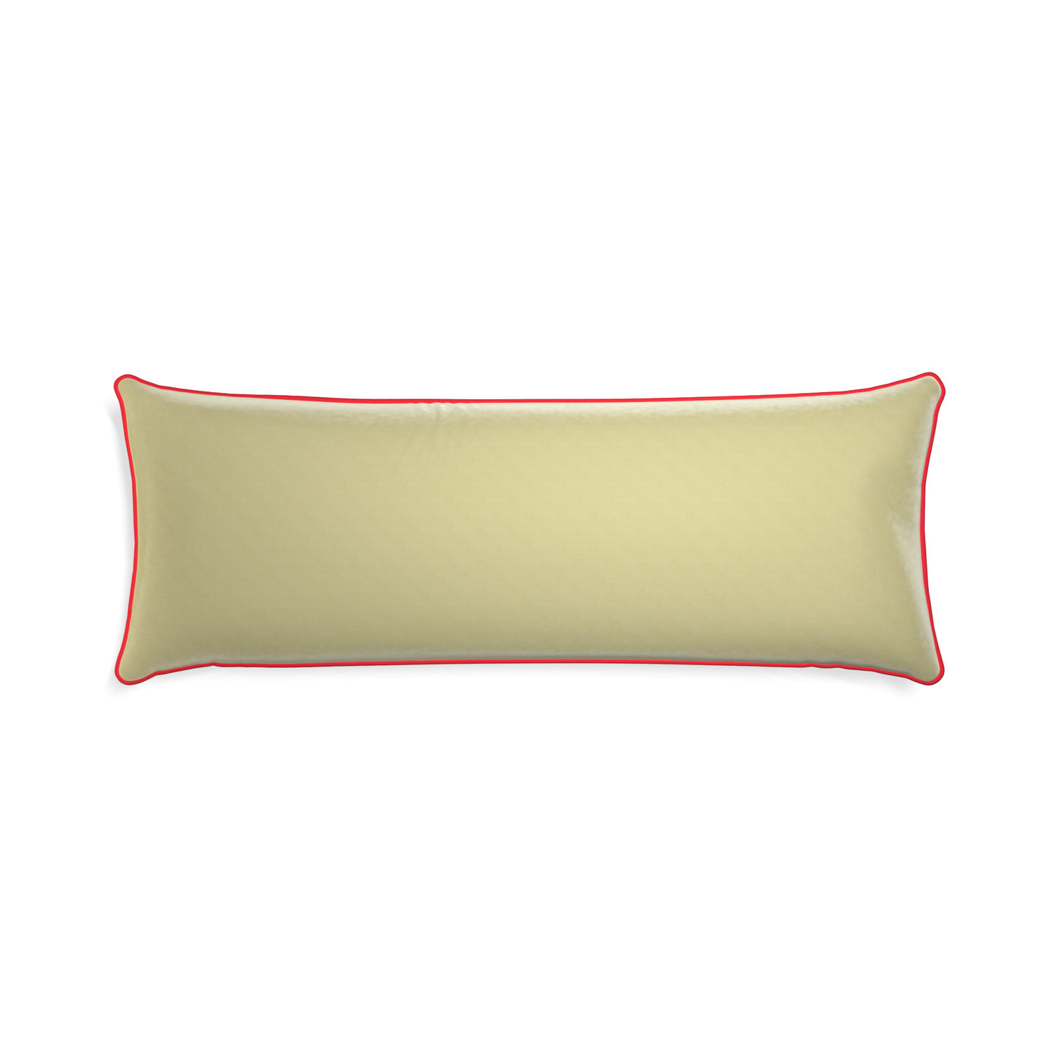 rectangle light green velvet pillow with red piping