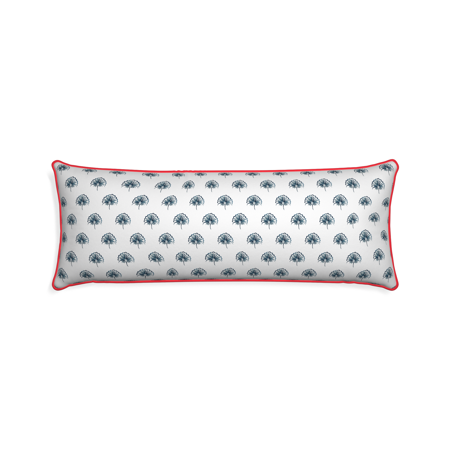 Xl-lumbar penelope midnight custom pillow with cherry piping on white background