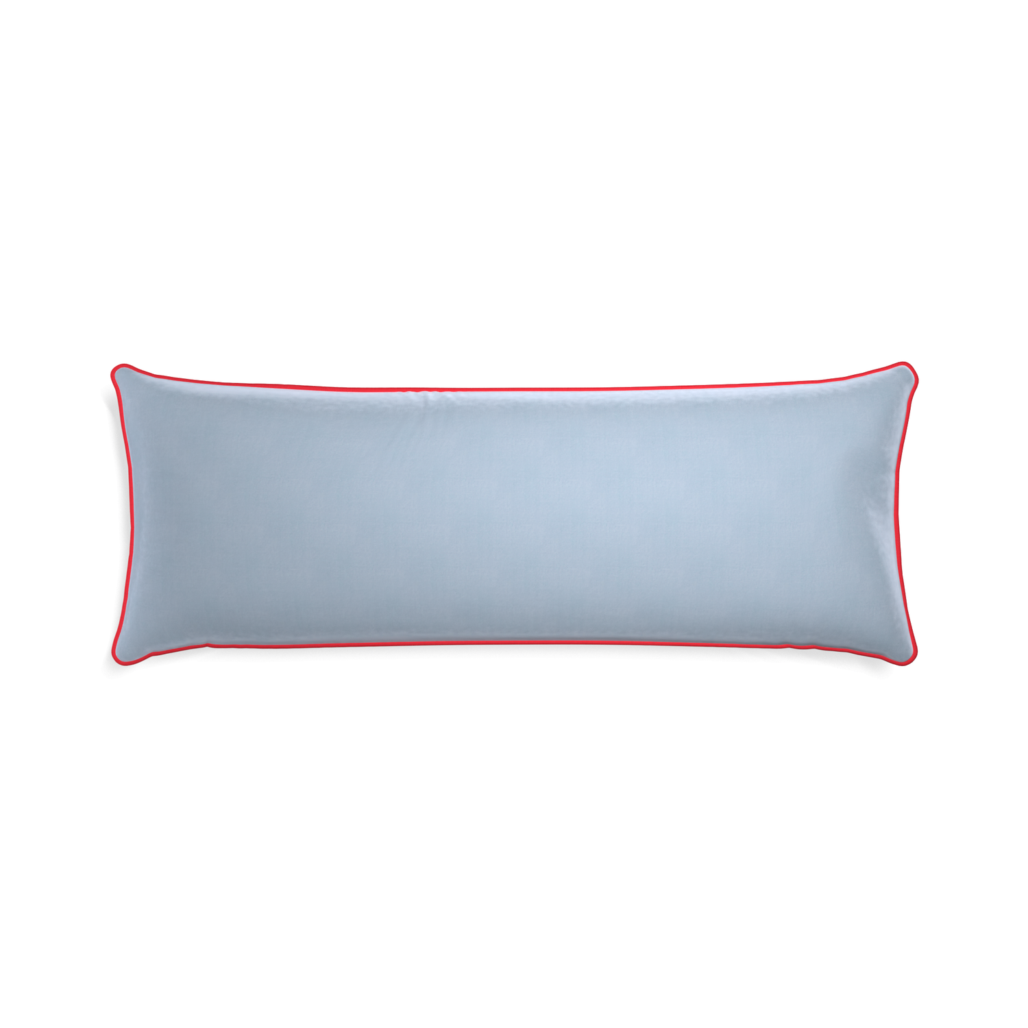 rectangle light blue velvet pillow with red piping