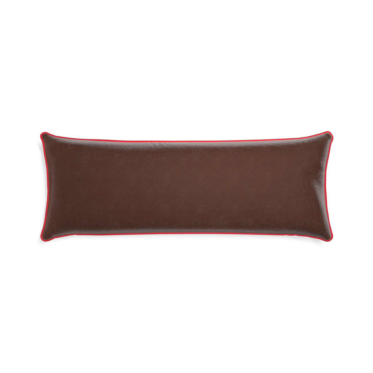 rectangle brown velvet pillow with red piping