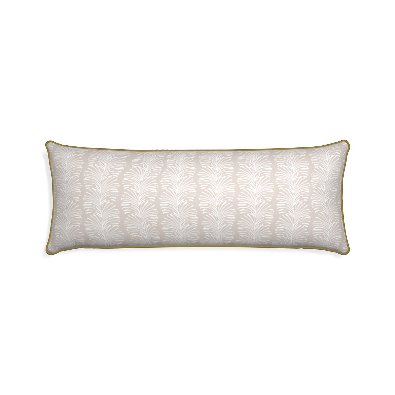 Xl-lumbar emma sand custom sand colored botanical stripepillow with c piping on white background