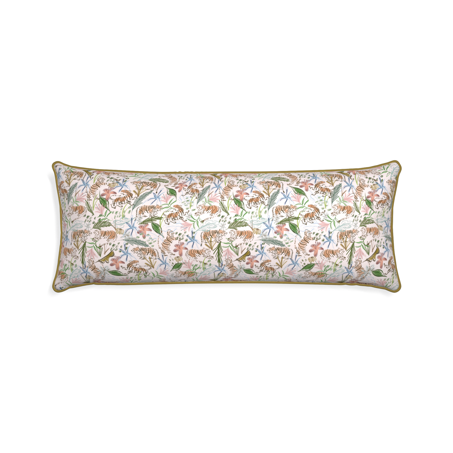 Xl-lumbar frida pink custom pink chinoiserie tigerpillow with c piping on white background