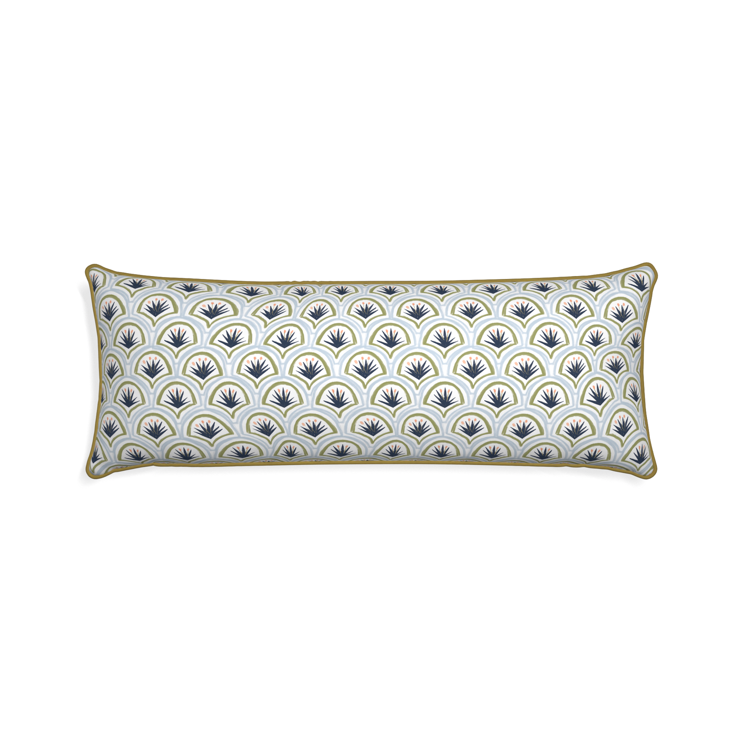 Xl-lumbar thatcher midnight custom art deco palm patternpillow with c piping on white background