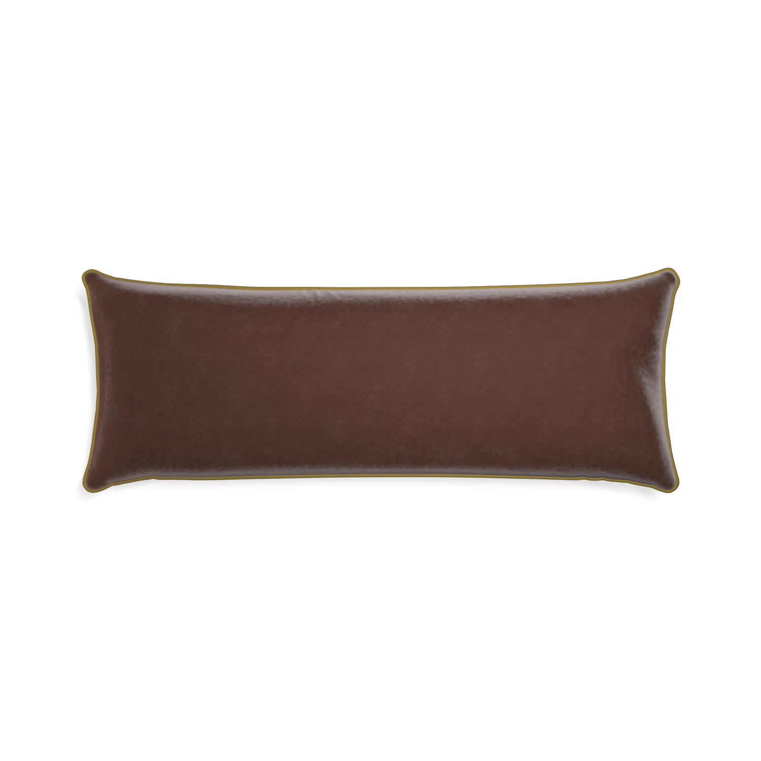 Xl-lumbar walnut velvet custom brownpillow with c piping on white background