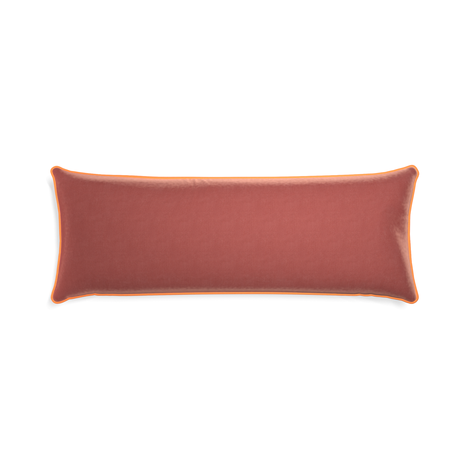 Xl-lumbar cosmo velvet custom pillow with clementine piping on white background