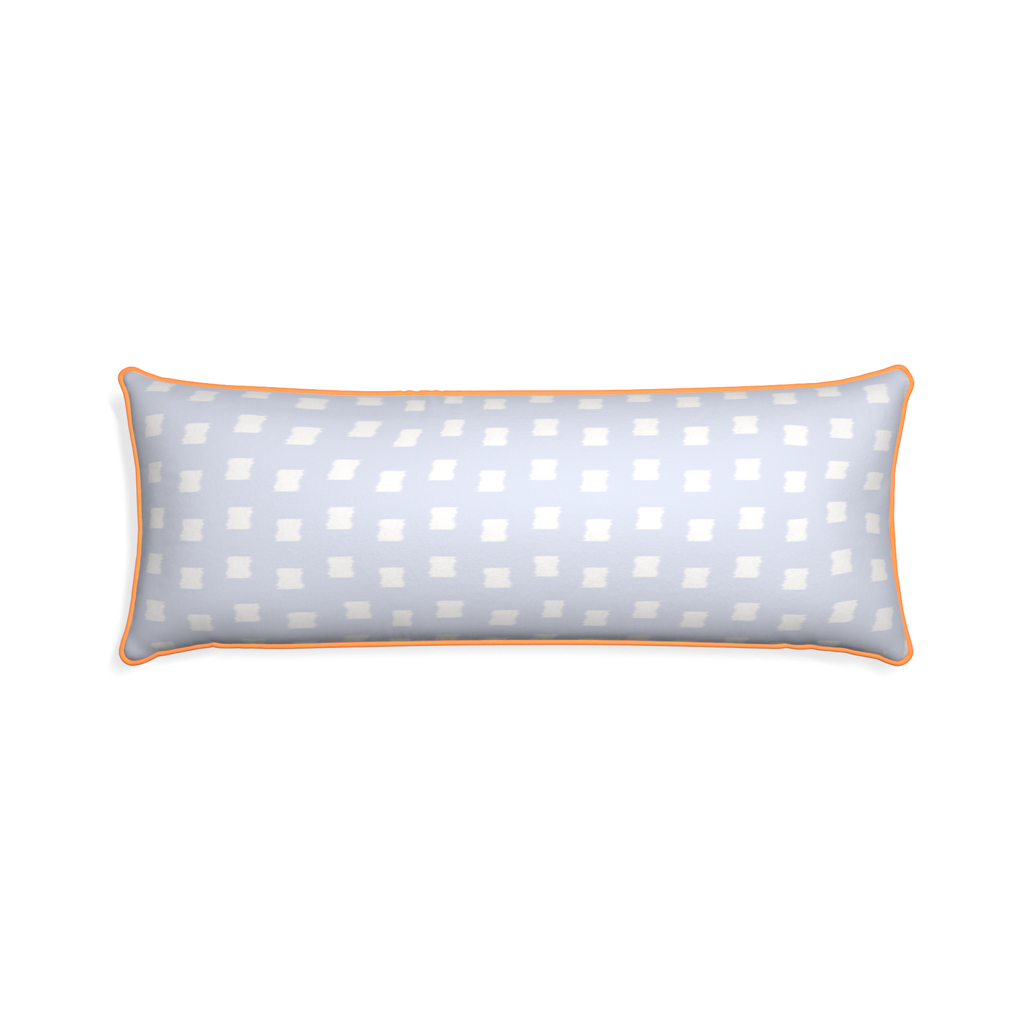 Xl-lumbar denton custom sky blue patternpillow with clementine piping on white background