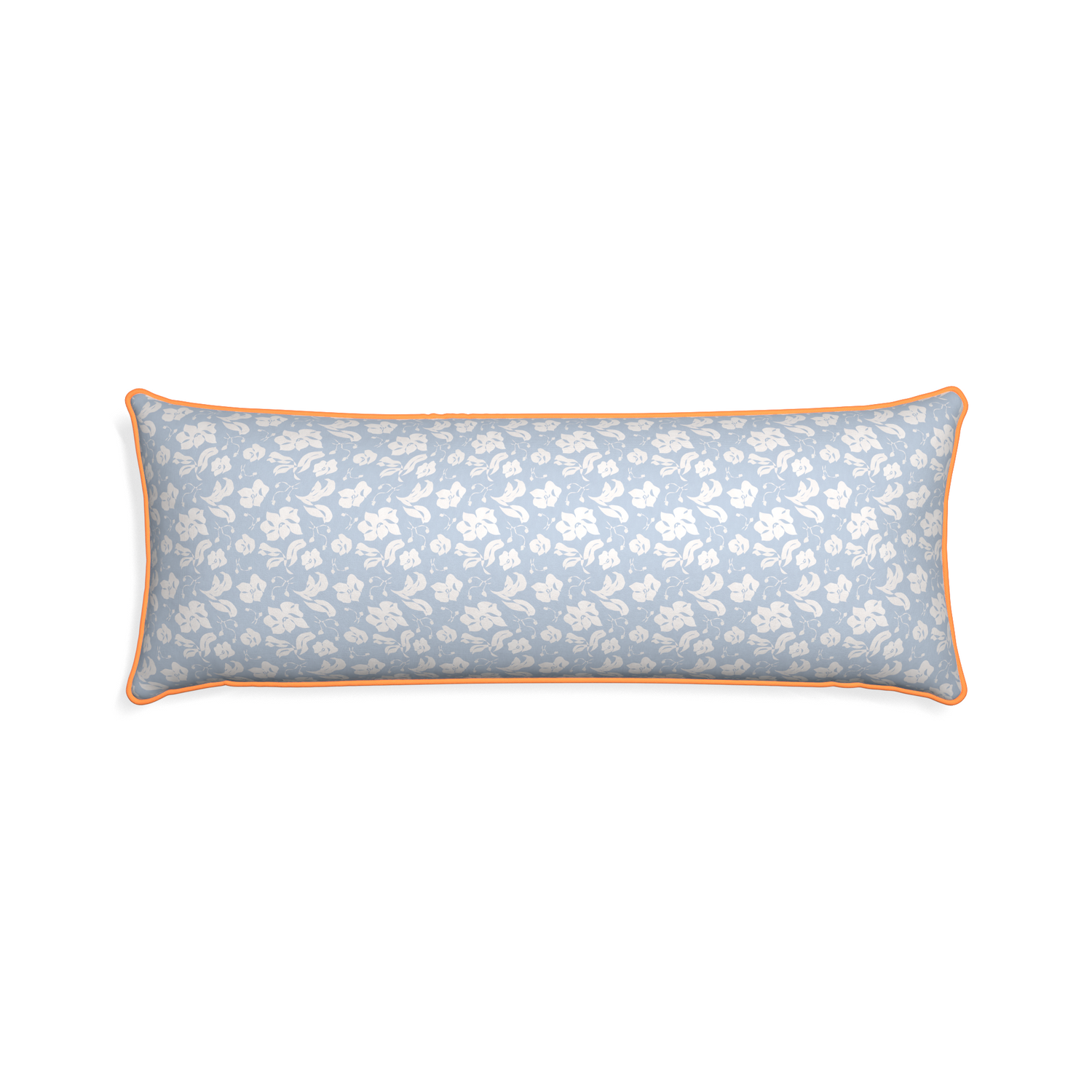 Xl-lumbar georgia custom cornflower blue floralpillow with clementine piping on white background