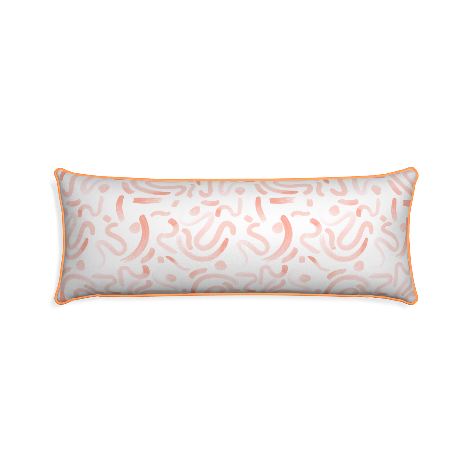 Xl-lumbar hockney pink custom pillow with clementine piping on white background