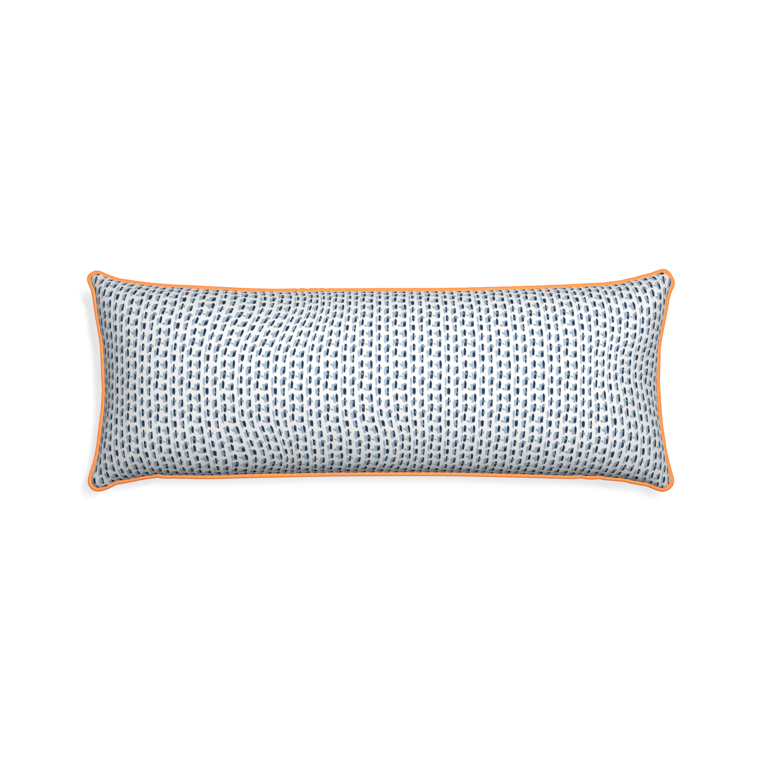 Xl-lumbar poppy blue custom pillow with clementine piping on white background