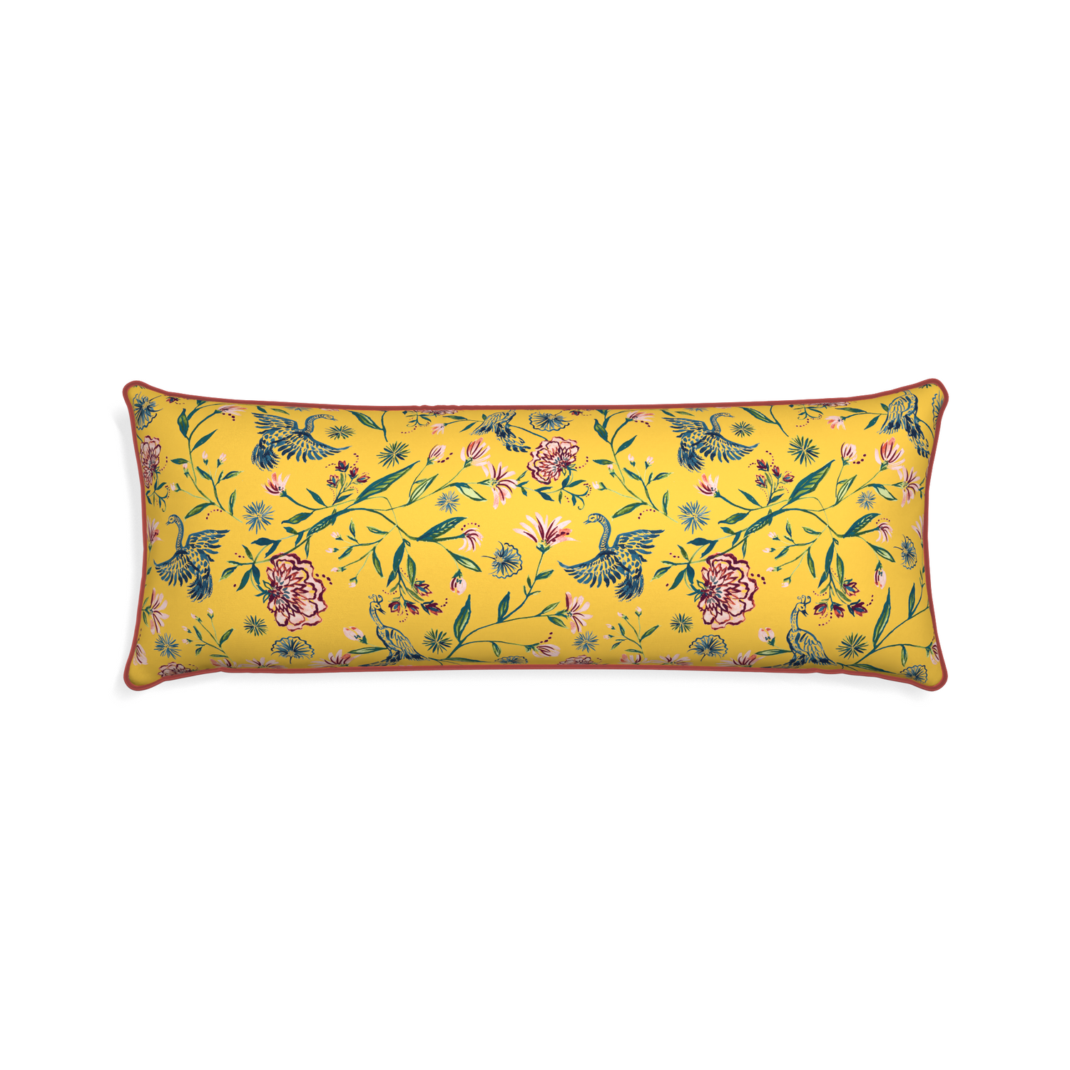 Xl-lumbar daphne canary custom pillow with c piping on white background