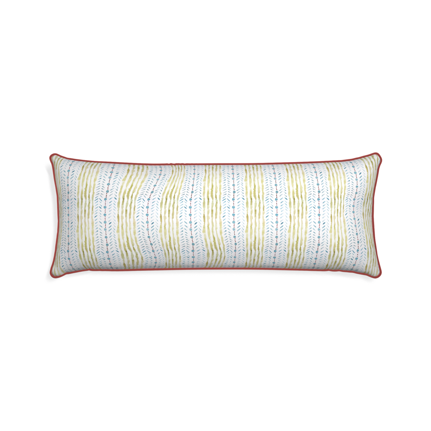 Xl-lumbar julia custom blue & green stripedpillow with c piping on white background
