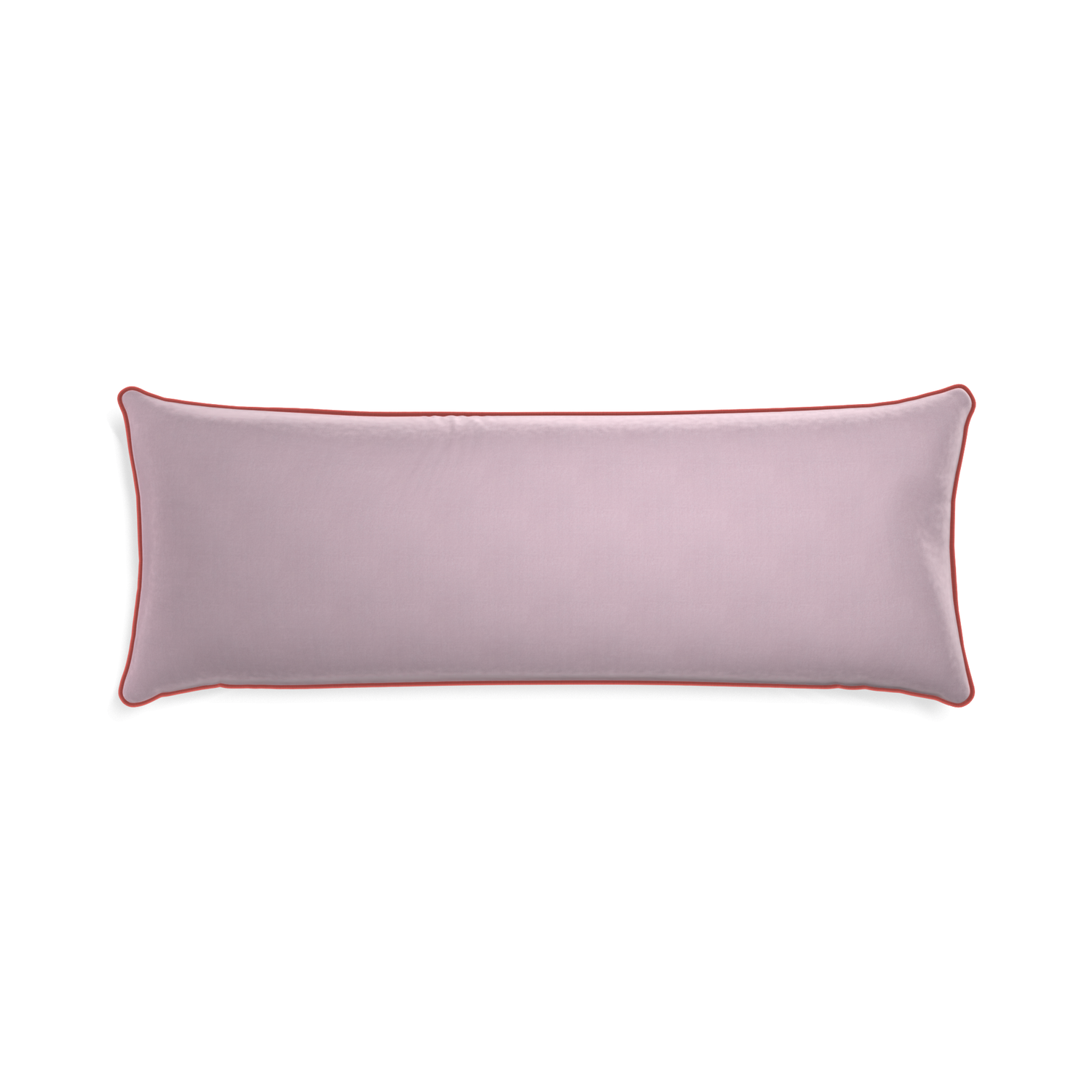 rectangle lilac velvet pillow with coral piping
